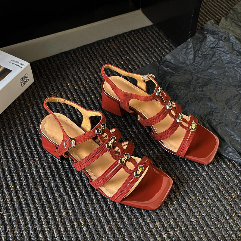 

Fashion Women Elegant Sandals Retro Chunky Heels Luxury Genuine Leather Casual Square Toe Pumps Office Party Dress Size 34-40