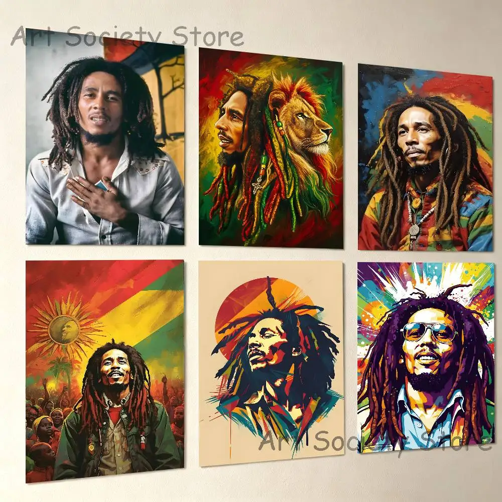 B-Bob M-Marley Reggae Club Bar Paper Vintage Poster Wall Art Painting Bedroom Study Stickers