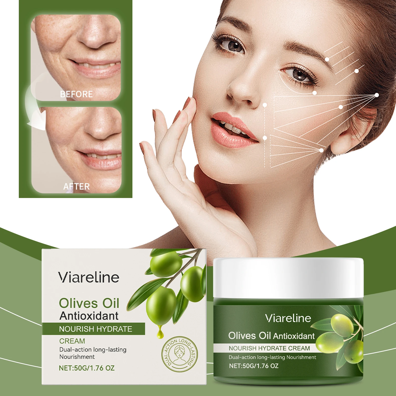 Olejek z oliwek Przeciwutleniający krem ​​do twarzy - Odżywczy i nawilżający krem ​​dla skóry suchej, krem ​​przeciwstarzeniowy z przeciwutleniaczami, długotrwały