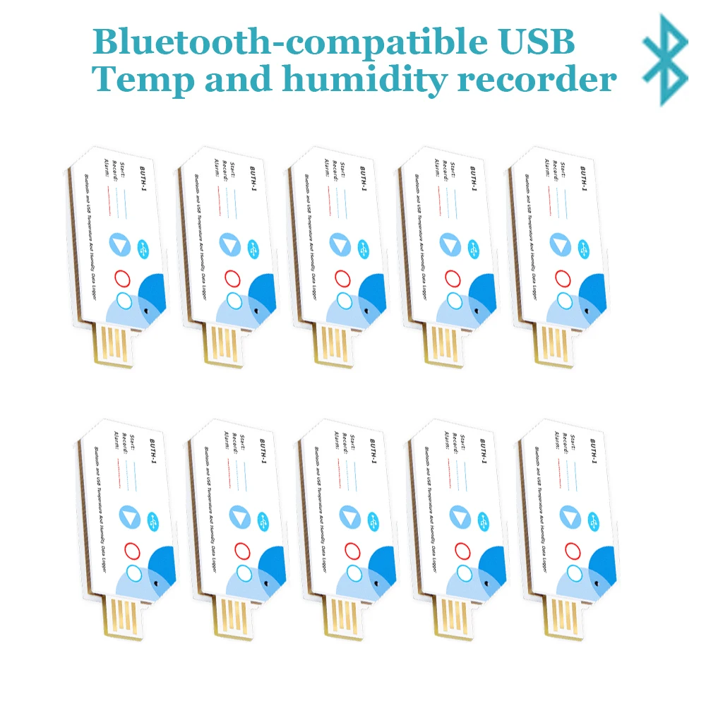

10PCS Bluetooth USB Data LoggerTemperature and Humidity Logger 32000 Points Disposable Temp Recorder for Warehouse Storage