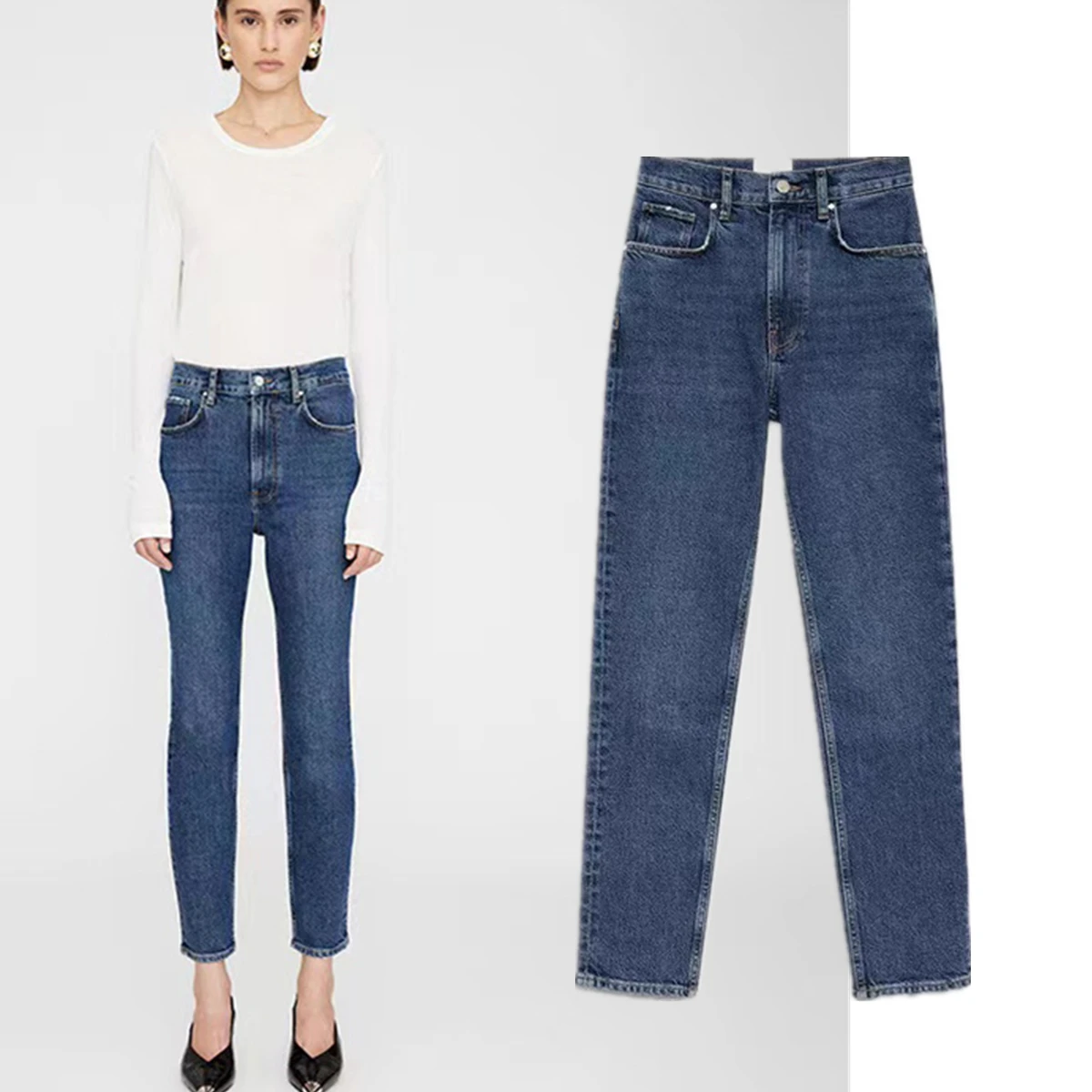 

Dave&Di French Fashion Office Ladies Mid Waist Denim Pants Minimalist Women's Jeans Slim Fit Cropped Pencil Jeans For Women
