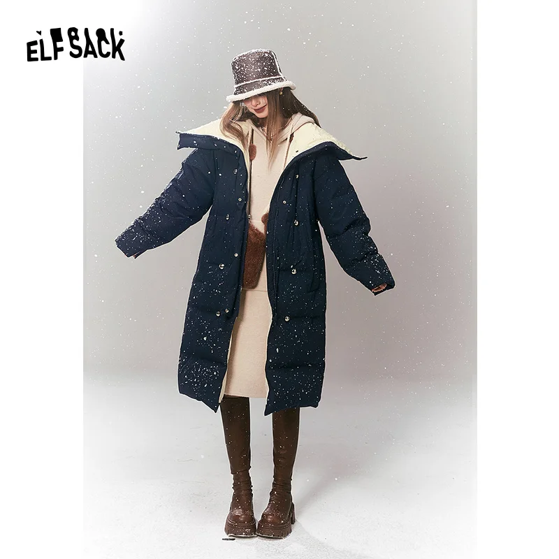 ELFSACK Korean Fashion Down Coats Women 2023 Winter New Luxury Mid-length Outwears