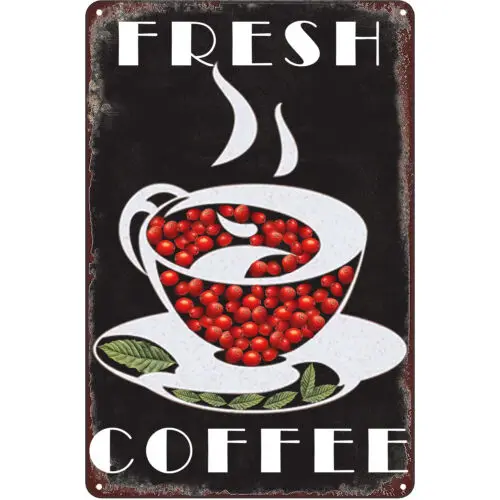 Coffee Retro Tin Sign Fresh Coffee Wall Art Cafe Bar Kitchen Wall Decor 12x8Inch sign