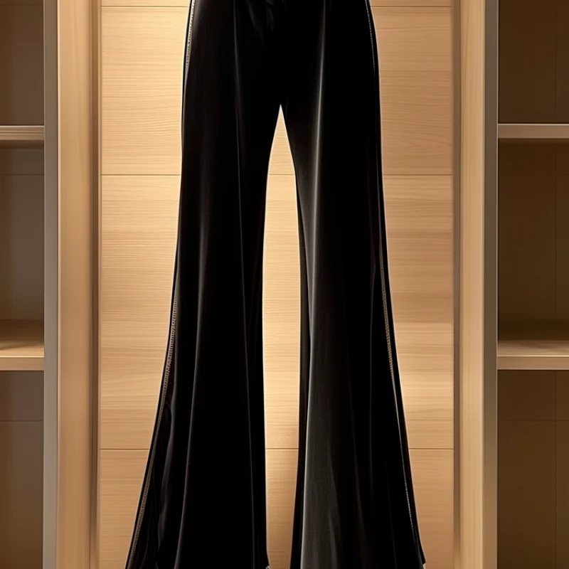 Nieuwe Mode Kleine Geur Fluwelen Flare Broek Vrouwen Herfst Winter Dikker Warme Hoge Taille Zwarte Casual Broek