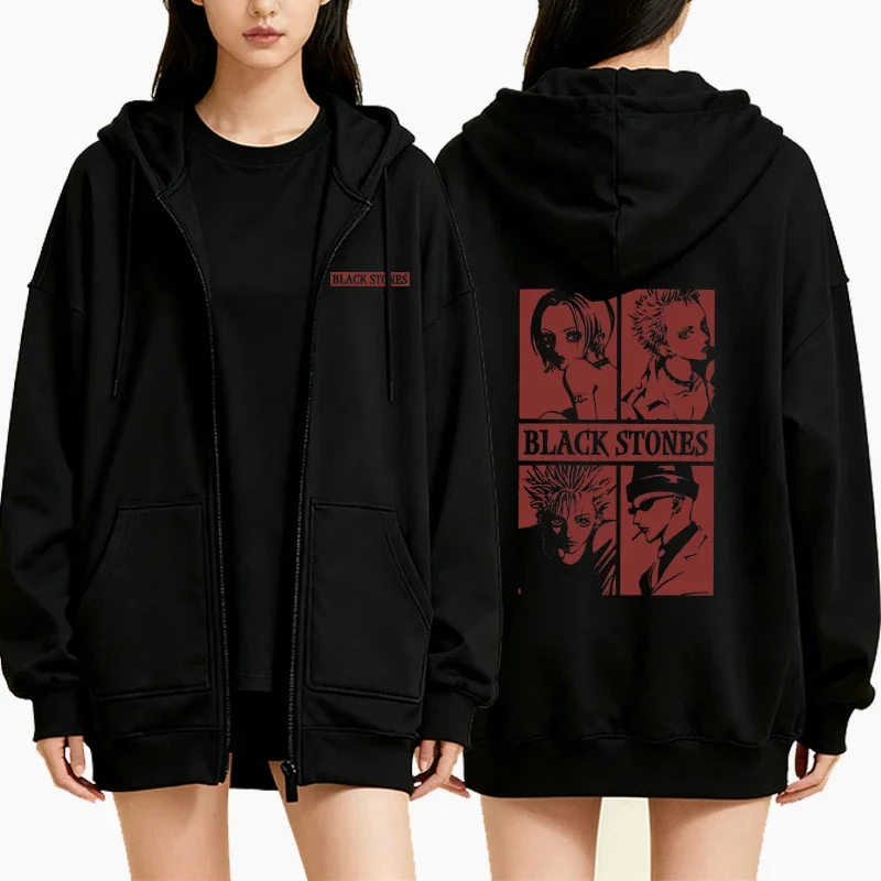 انمي ياباني نانا أوساكي قلنسوة بسحاب الخريف الشتاء الرجال النساء عادية خمر القوطية موضة زمم بلوزات سترة معطف