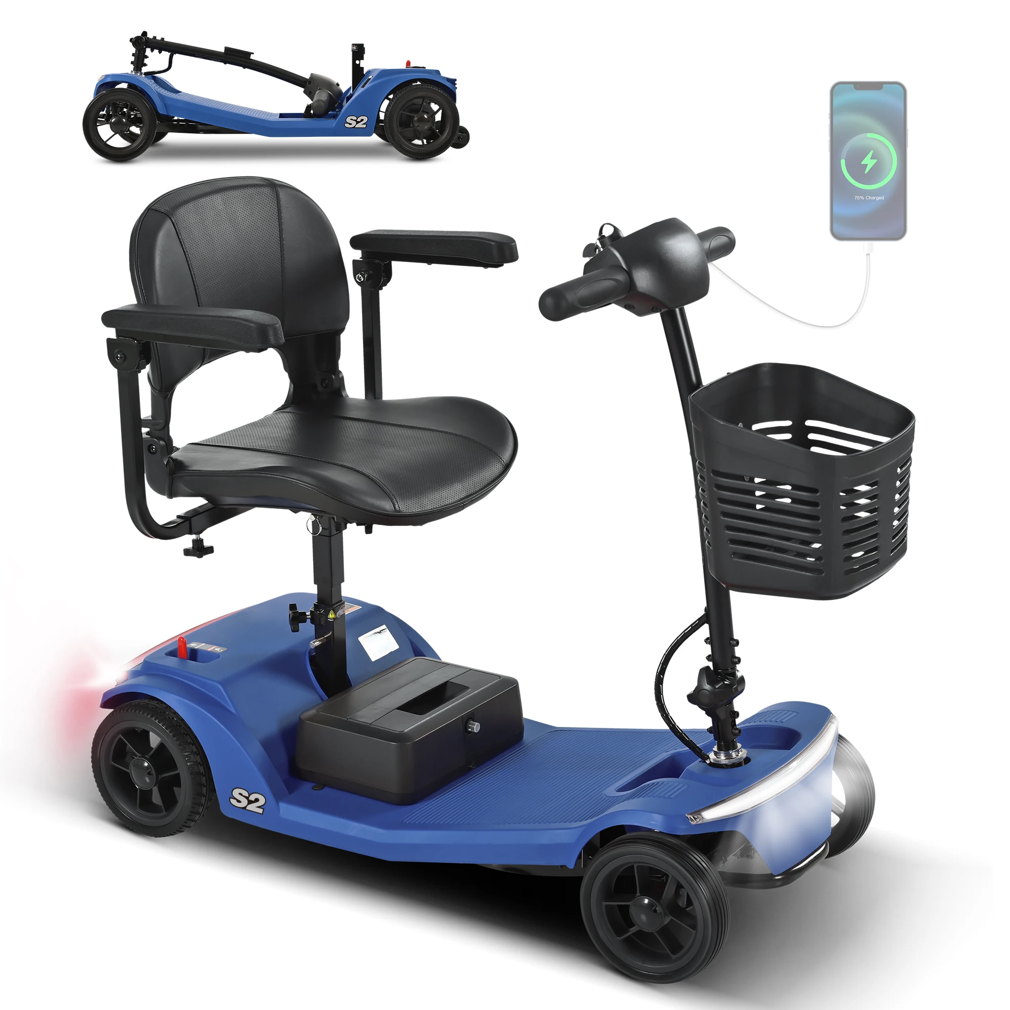 Sweetrich S2 Elektrische Scooter 250W 24V 12Ah Loodzuur Batterij (Uitneembaar) 7*2.0" 180mm*50mm Banden Mobiliteits-E-scooter voor Ouderen met Rolstoel 15-20km 150kg Belasting Buiten Recreatie Lage