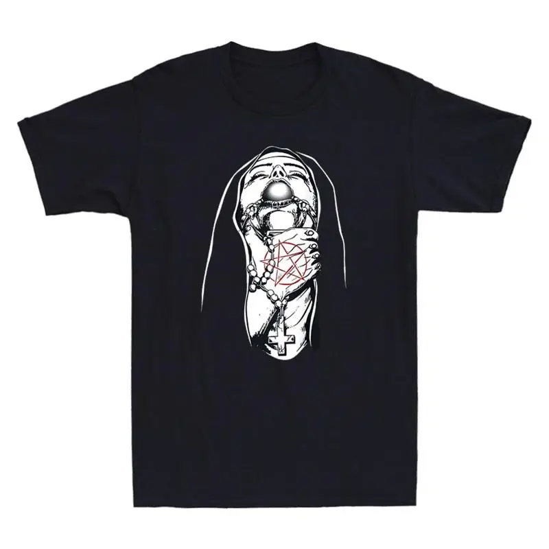 

Choked Up Nun Funny Tattoos Occult Gothic Evil Anti Christ Vintage Men's T Shirt