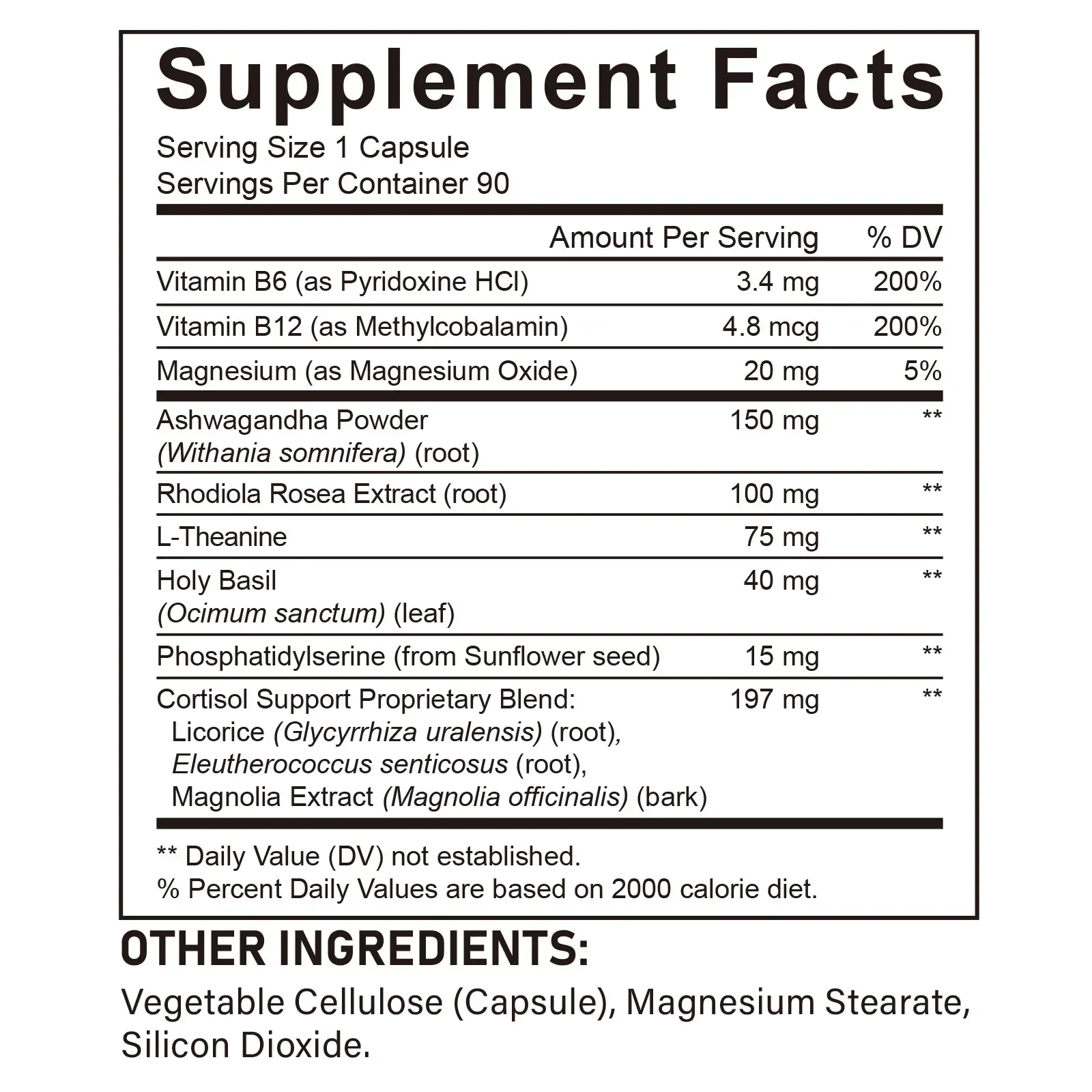 Cortisol Support Capsules Ease Daily Stress, Support Night Relaxation & Mood Balance with Ashwagandha Rhodiola Rosea,90 Capsules