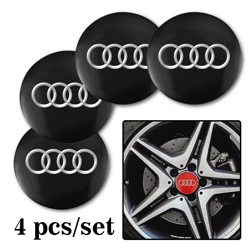 4pcs Car Wheel Stickers 56mm Auto Center Hub Cap Decal For Audi Sline A1 A3 A4 A5 A6 A7 A8 B8 B9 B6 C6 Q2 Q3 Q5 Q7 Q8 TT S3 S4