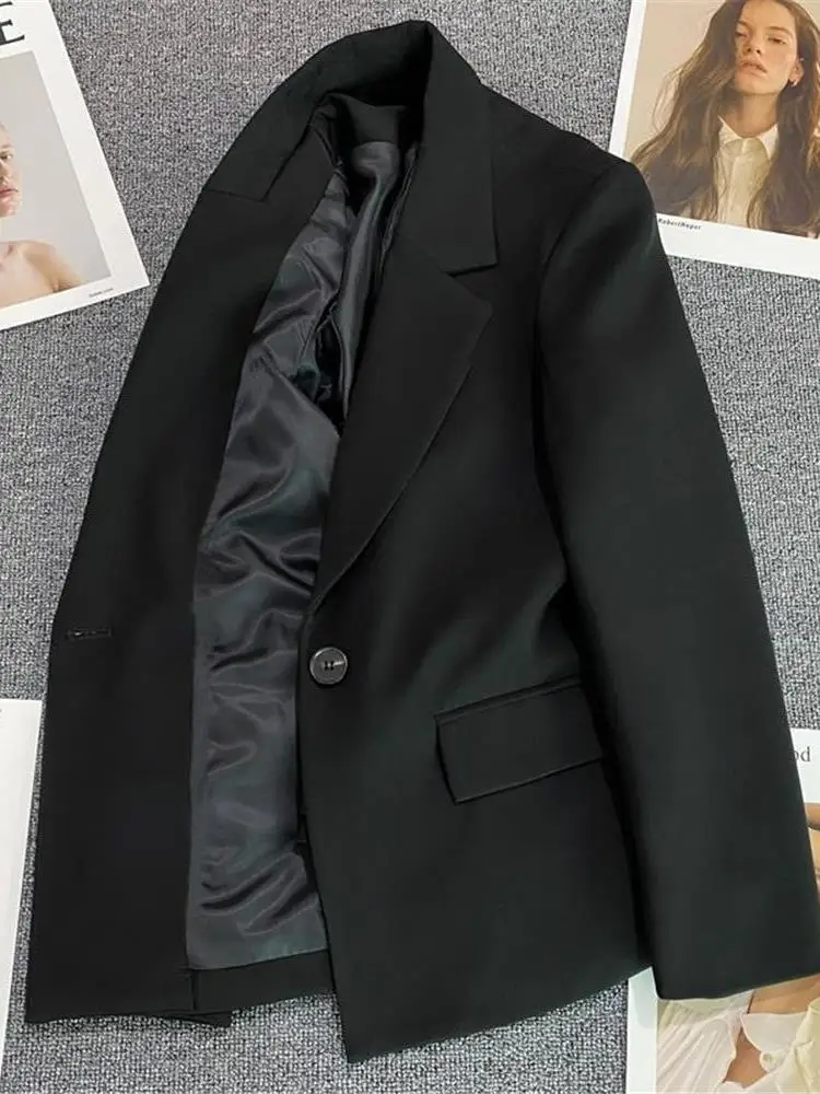 Spring Autumn 2024 Women's Straight Leg Suit Jaet Khaki Color Versatile Slimming Top Cleanfit Sle Long Sve ort Length