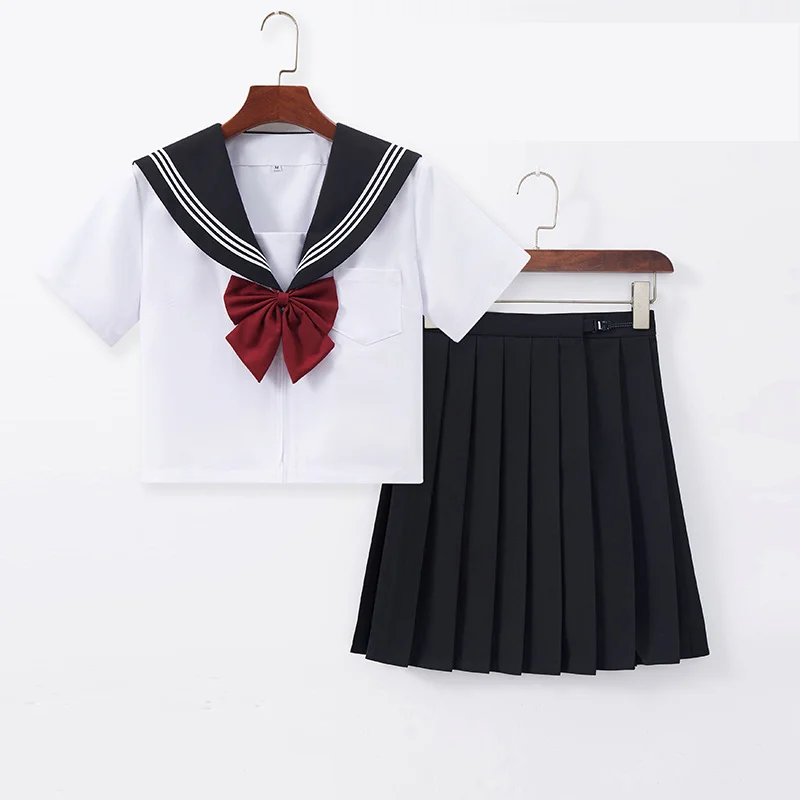 Japanese School Uniform Girl Jk Suit Sexy Spring and Autumn Red Tie White Three Basic Sailor Uniform Women Long Sleeve Suit 2025