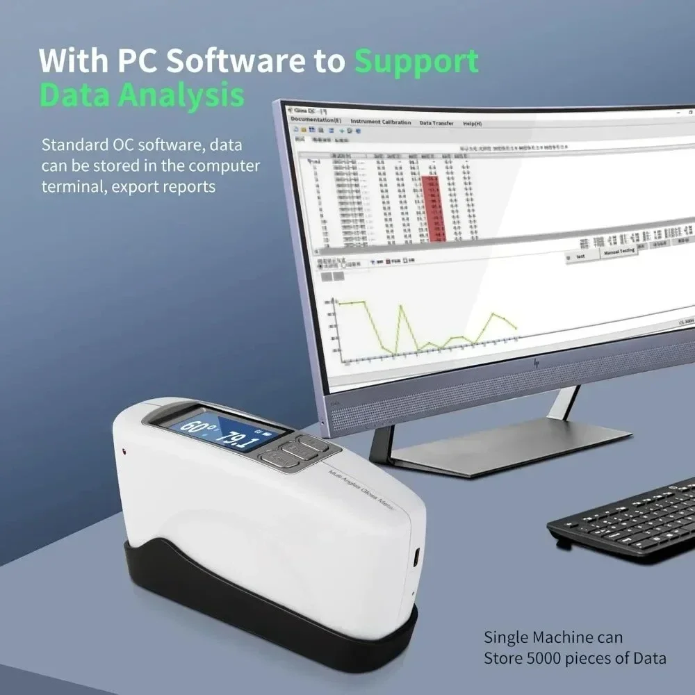 

Three Angles Gloss Meter 20º 60º 85º Glossmeter with Calibration Board for Stone Paint Ink Floors Software Data Analysis 0-200Gu