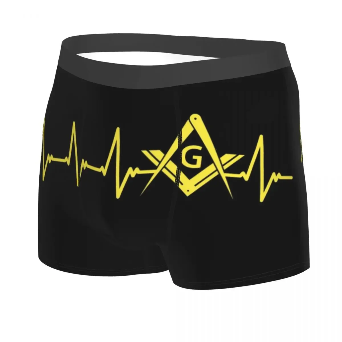 Male Fashion Freemason Heartbeat ECG Underwear Masonic Freemasonry Boxer Briefs Soft Shorts Panties Underpants