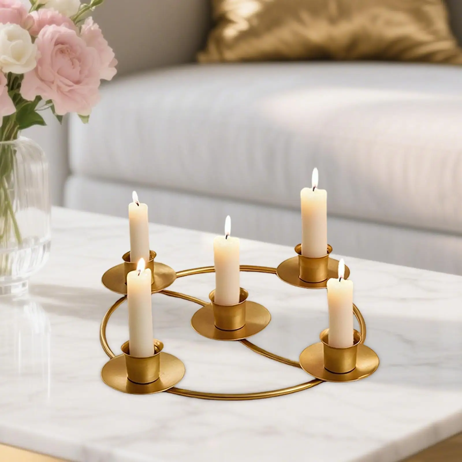 Iron Advent Wreath Ring Decorative Candle Stand Candle Cup Candelabra Centerpiece for Christmas Dinner Party
