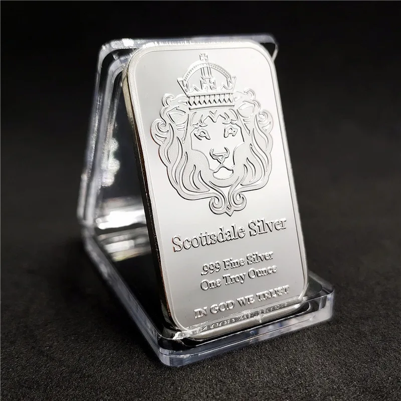 Pièce Souvenir Lion Scottsdale en Argent Fin 999, Une Ounce Troyenne, 1 Barre de Monnaie, Pièce « En Dieu Nous Confions » avec Étui de Présentation