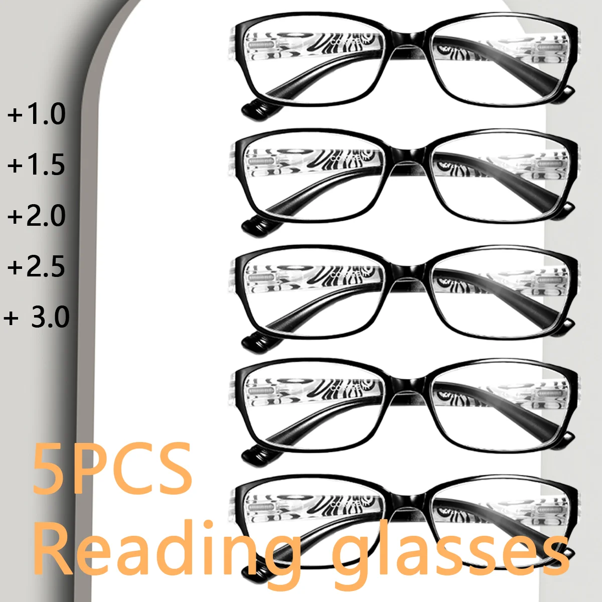 

5PCS Reading Glasses Women Printed Reading Glasses Anti Blue Light Eyeglasses Unisex Black Glasses Men