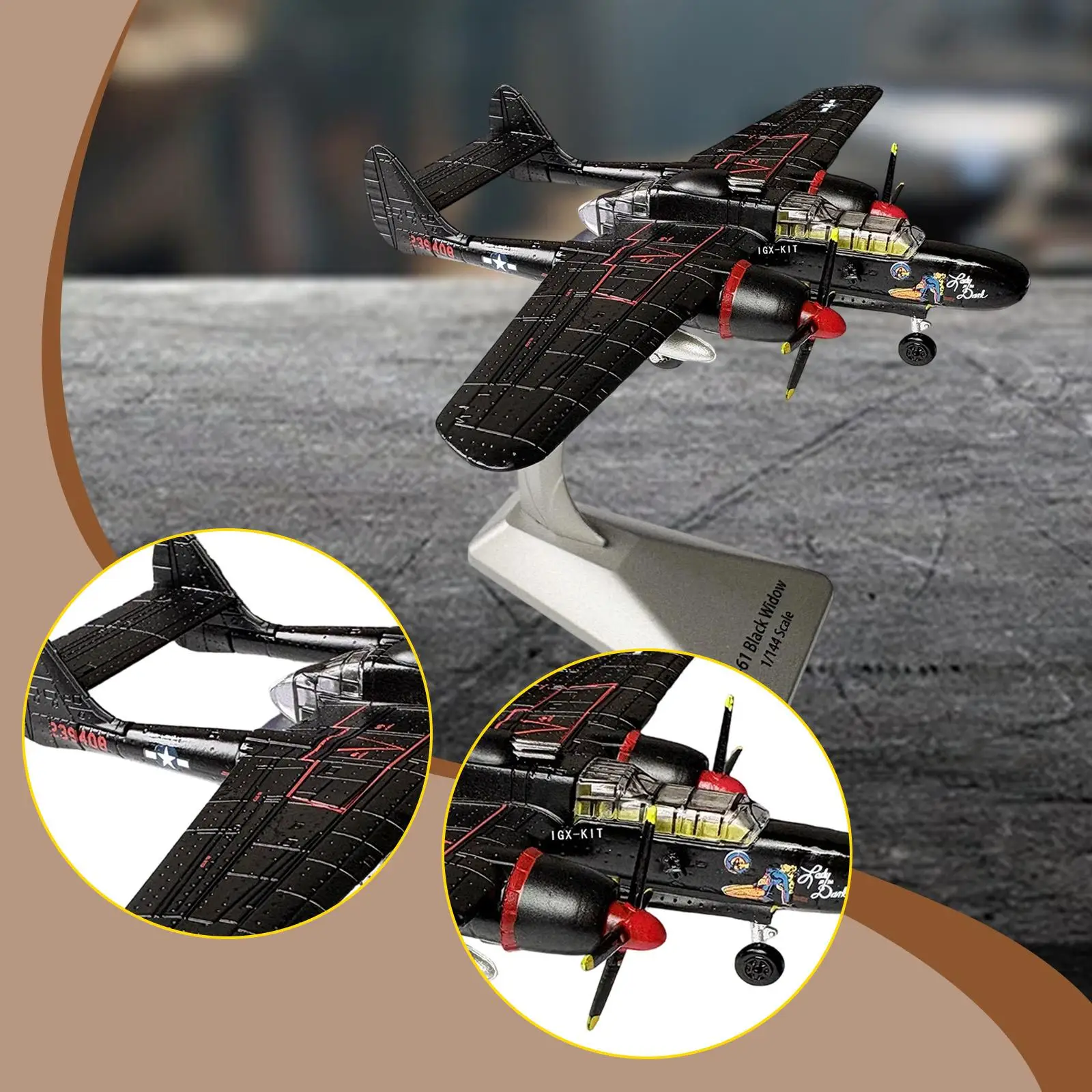 

Airplane Model 1/144 Scale P-61B Replica Aircraft Display Collectible Miniature for Home Office Decoration Shelf