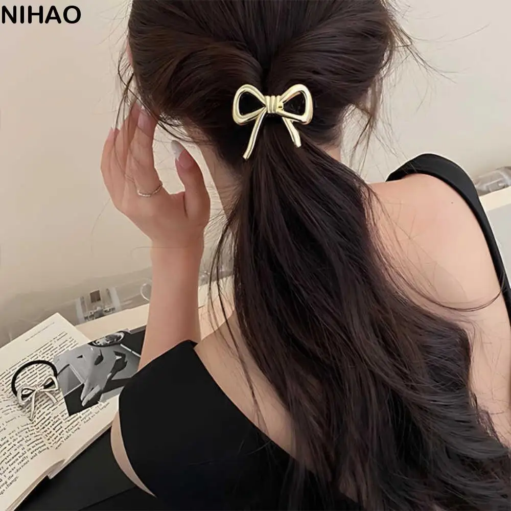 

Korean Style Metal Bow Hair Tie Ponytail Holder Hair Bands Bowknot Hair Rope Hair Accessories Headwear Hair Rubber Bands Women