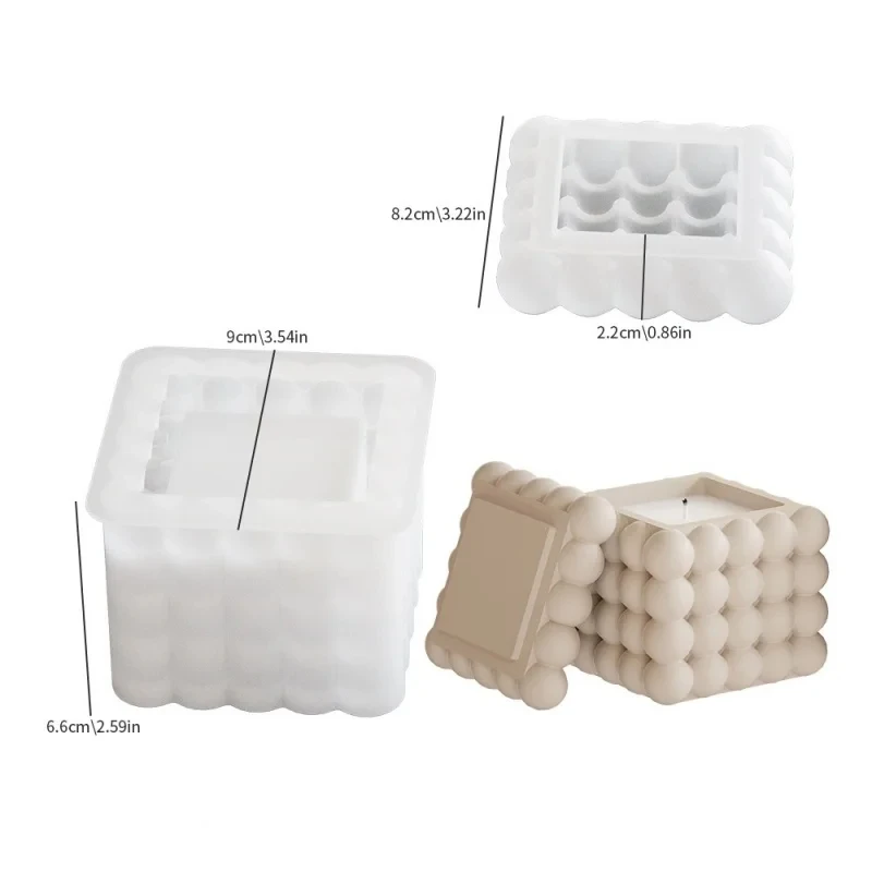 3D Bubble Cube Candle Silicone Mold DIY Soy Wax Candle Making Soap Chocolate Dessert Resin Mold Storage Box Home Decoration