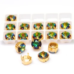 CTPA3bI Round Crystal Vitrail Medium Shiny Sparkle Strass Sew on Rhinestone Stones DIY Clothes Dress Handbag Sewing Decoration