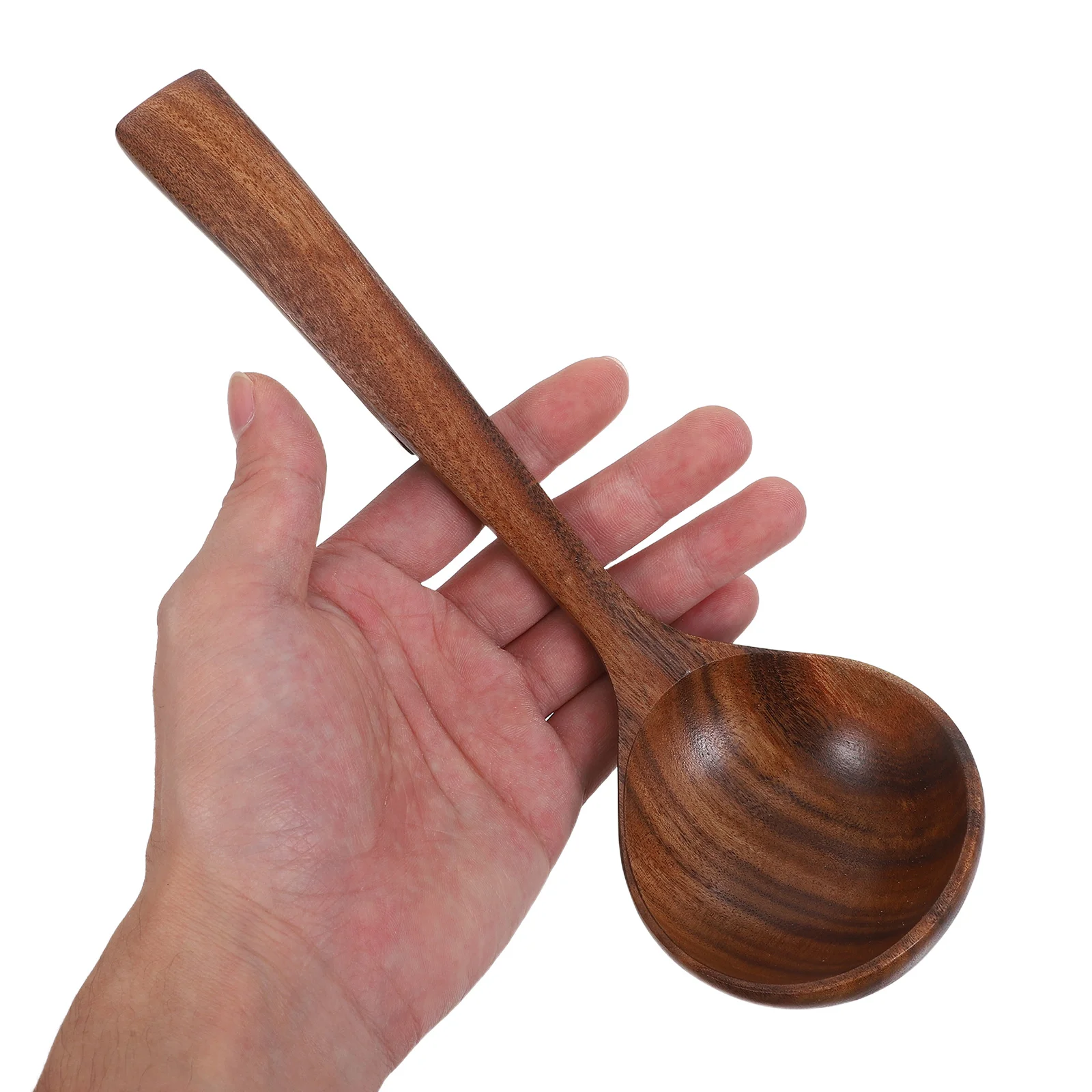 

9 Inch Long Wooden Ladle Natural Acacia Wood Soup Spoon with Back Hook Heat Resistant Large Capacity Non Stick Porridge Serving