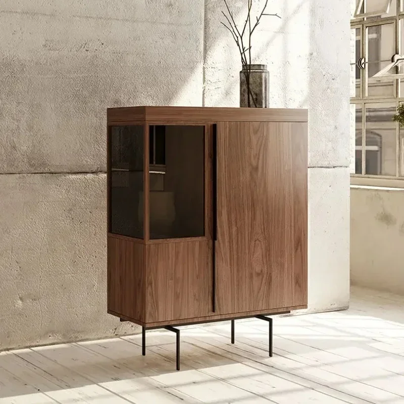 

lt Italian minimalist walnut wine cabinet light luxury dining side cabinet living room wall storage cabinet