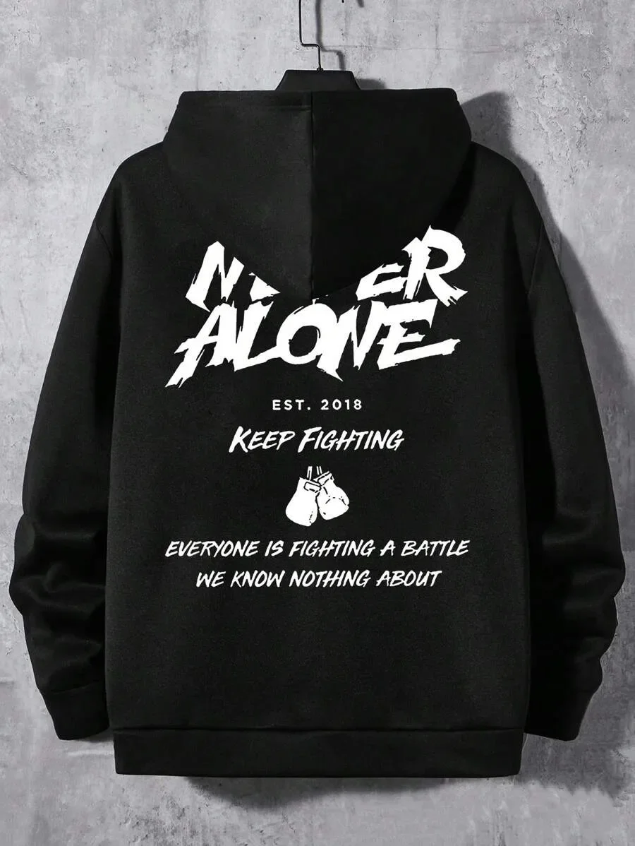 

Trendy Pure Cotton Hoodie with Eye - Catching "NEVER ALONE" Graphic Ideal for Standing Out in The Crowd and Expressing Spirit