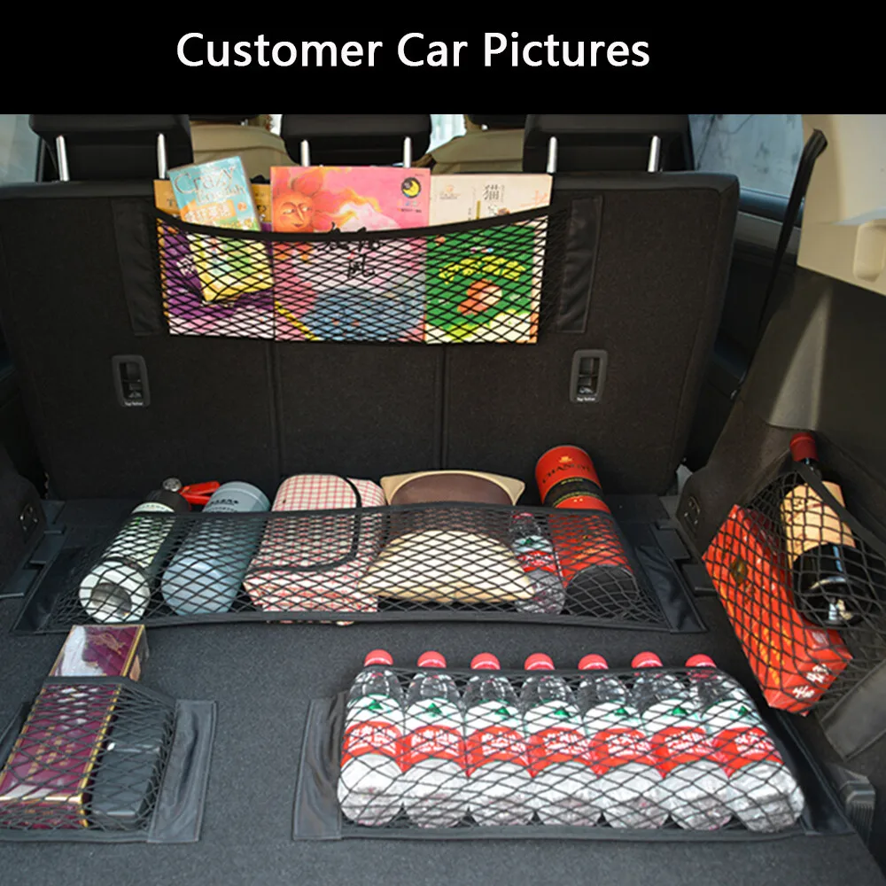 Universal 1pc Car Trunk Mesh Organizer Car Back Rear Tail Storage Net Seat Back Pocket Trunk Bag Auto Magic Tape Seat Back Bag
