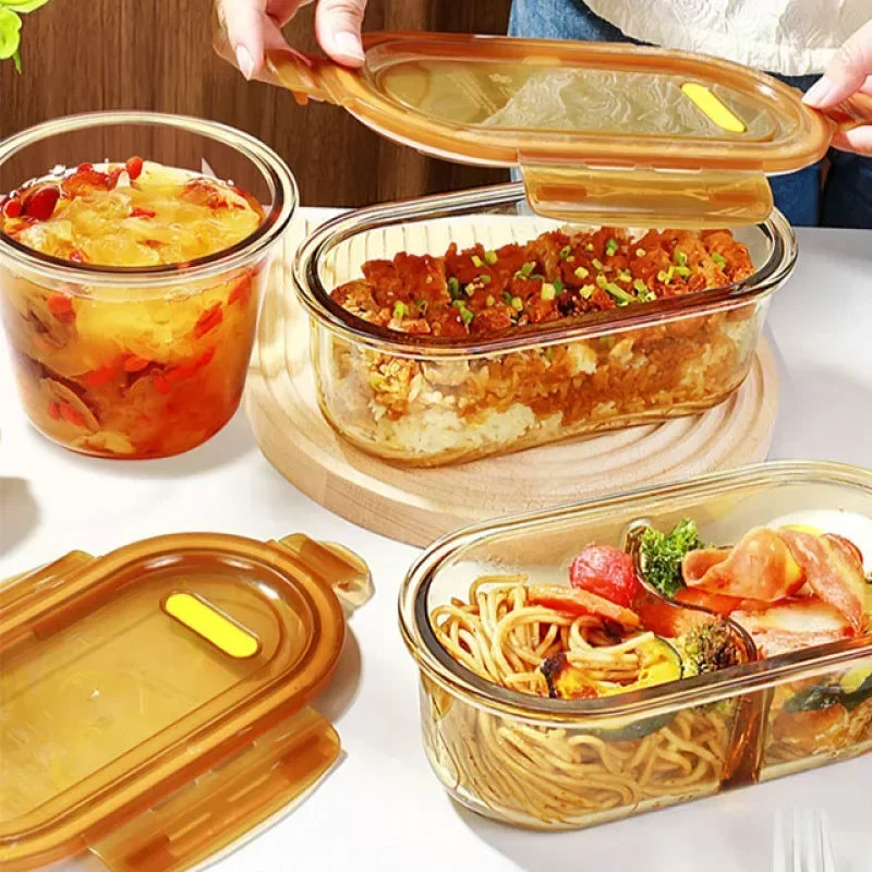 Glas Lunchbox Mikrowelle Heizung Glas Frisch halte box Kühlschrank Bento Box transparente Glas Lunchbox