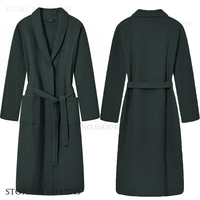 

Вафельная ночная рубашка с длинным рукавом для пары, весна-осень, новый хлопковый халат, одежда для сна, женский халат, кимоно, свободная домашняя одежда, ночная одежда