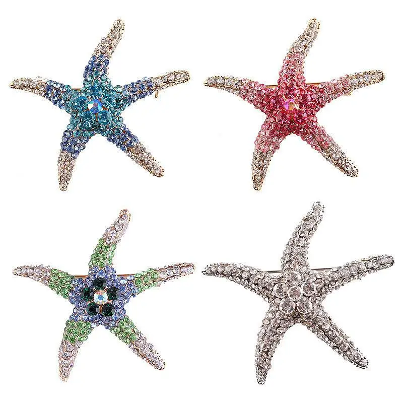 1Pcs Creative Star Brooch Fashion Multicolor Rhinestone Starfish Brooches For Women Men Clothing Pins Boho Party Jewelry Gift