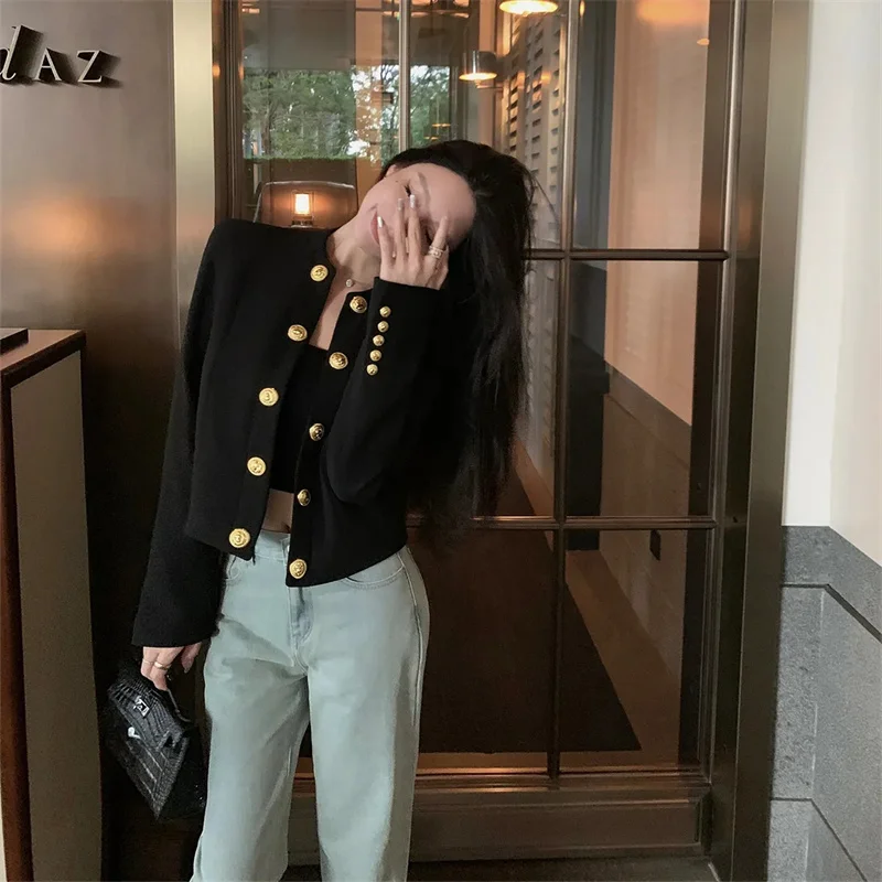 Women Outerwear for Autumn Winter 2026 Classic Gold Button Outerwear for Women Fashionable Gentle French High-end Spicy Girl Top