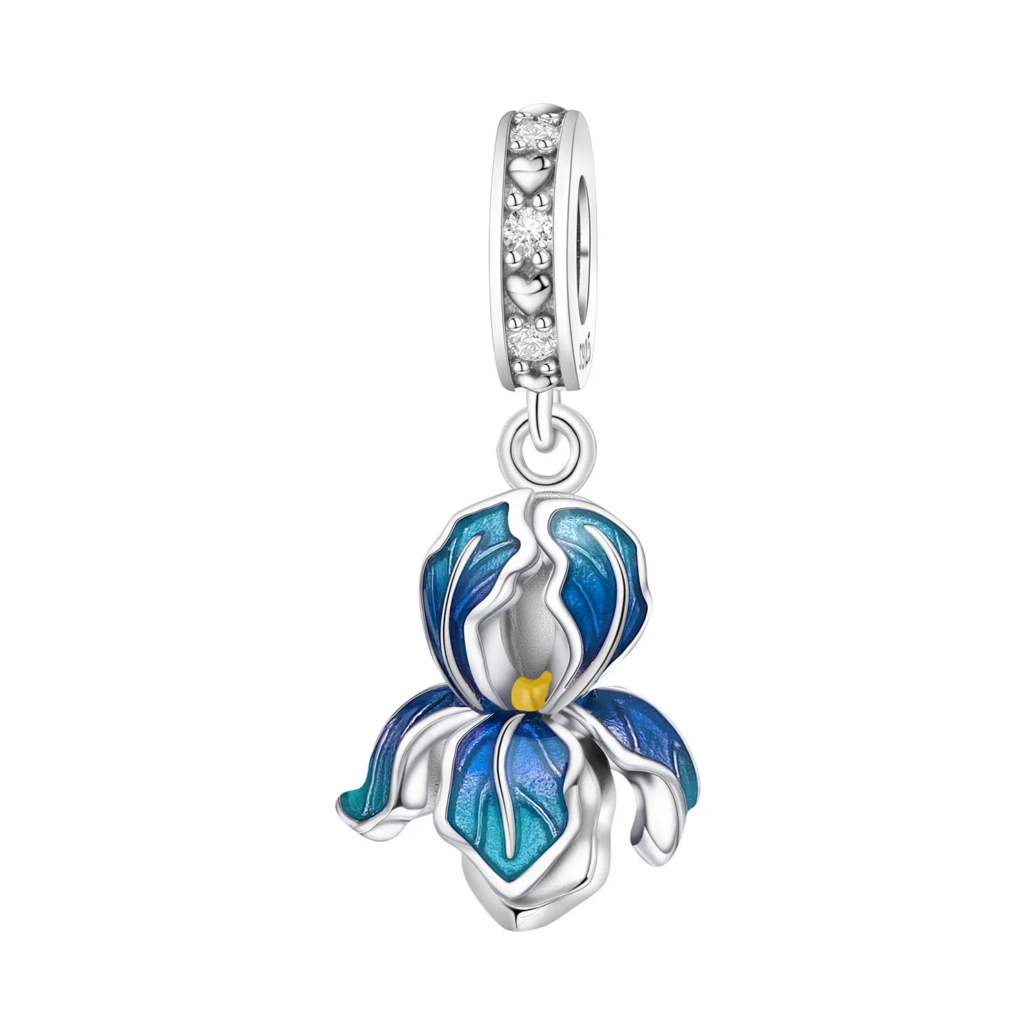 925 Sterling Silver Flowers Plant Elements Blooming Iris Pendant Charms