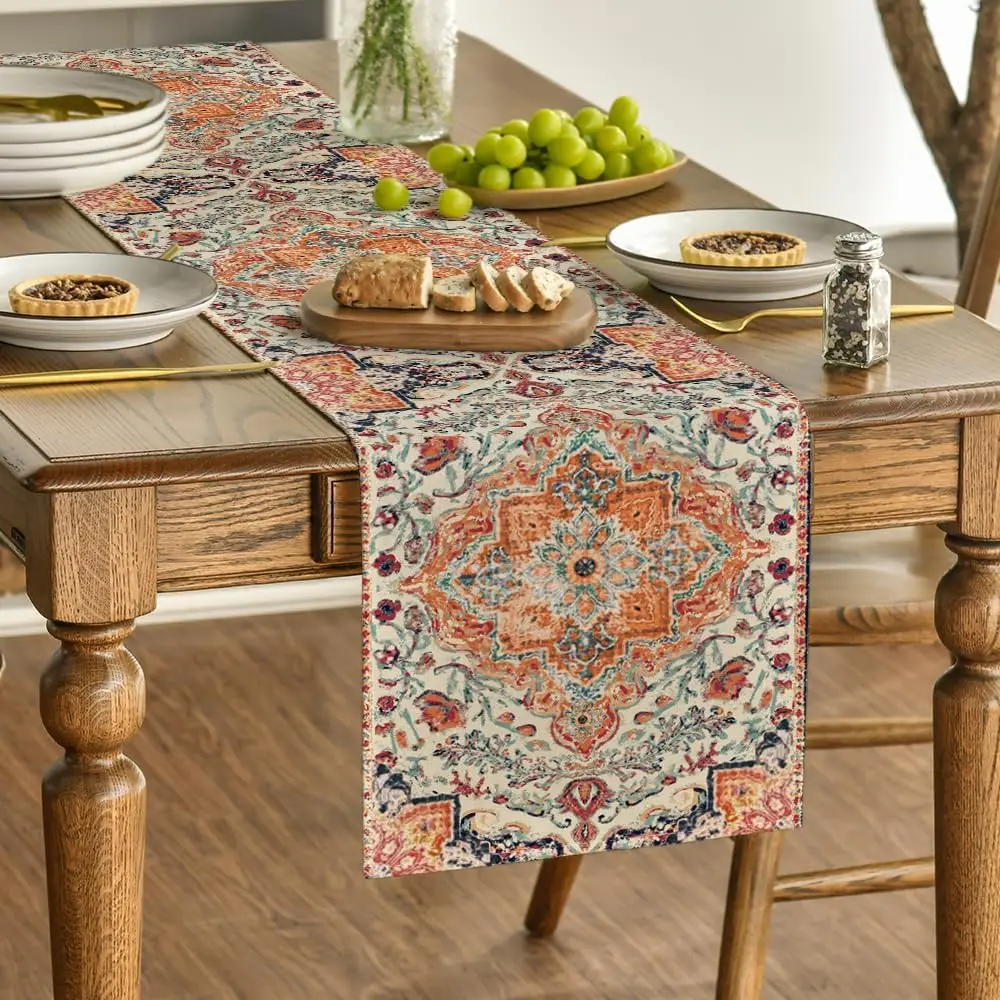 Boho Bohemia Style Linen Table Runners Dresser Scarf Decor Washable Dining Table Runners Holiday Dining Room Decorations