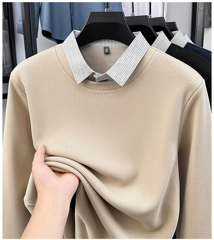 Hochwertiger gefälschter zweiteiliger Reverspullover für Herren, neue Mode, hautfreundlich, Komfort, Plüsch, warm, luxuriös, Trend, lässiger Pullover – Detail 7