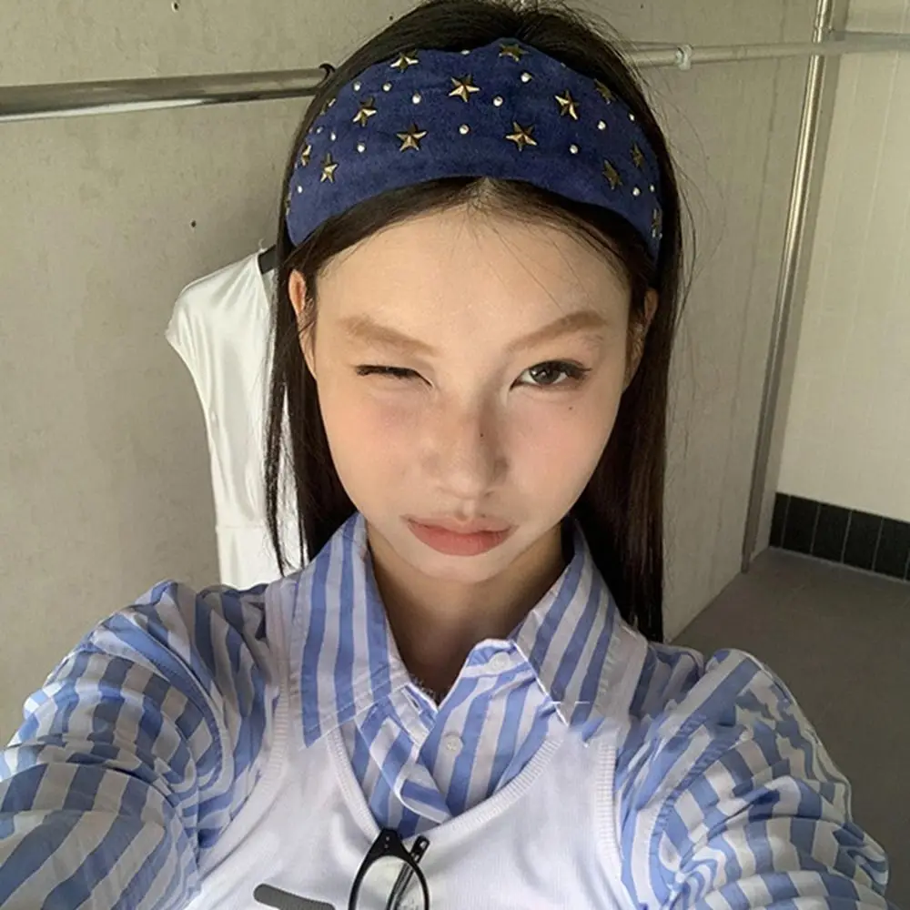 

Hair Accessories Colth Wide Star Rivet Headband Y2K Spicy Girl Wide Edge Hairband Face Wash Korean Style Retro Hair Hoop Kids