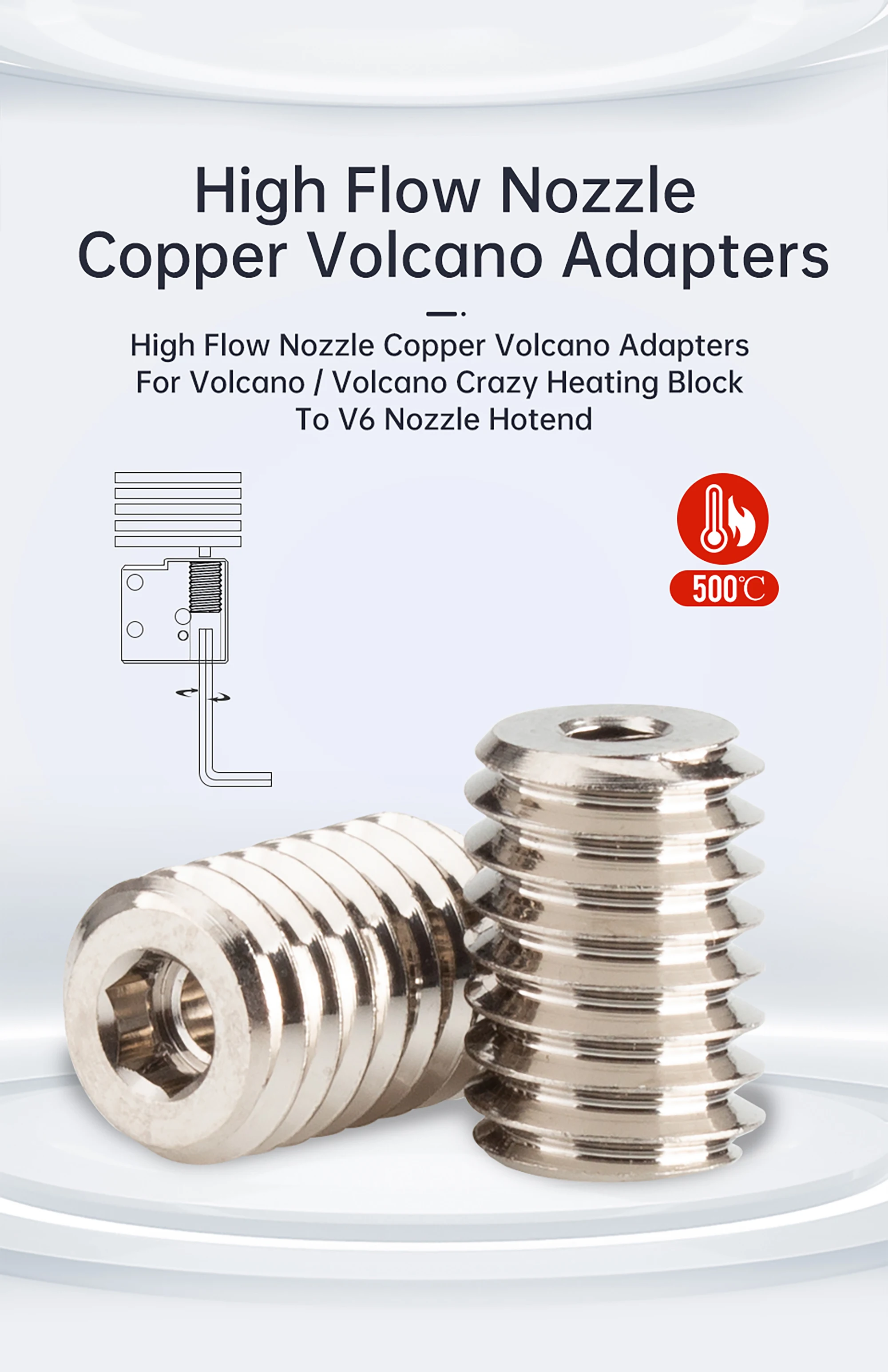 Trianglelab Hochdurchsatz-Düse Kupfer-Vulkanadapter Kompatibel mit CHC PRO CHCB-V Vulkan-Heizblock für V6-Düse – Detail 1