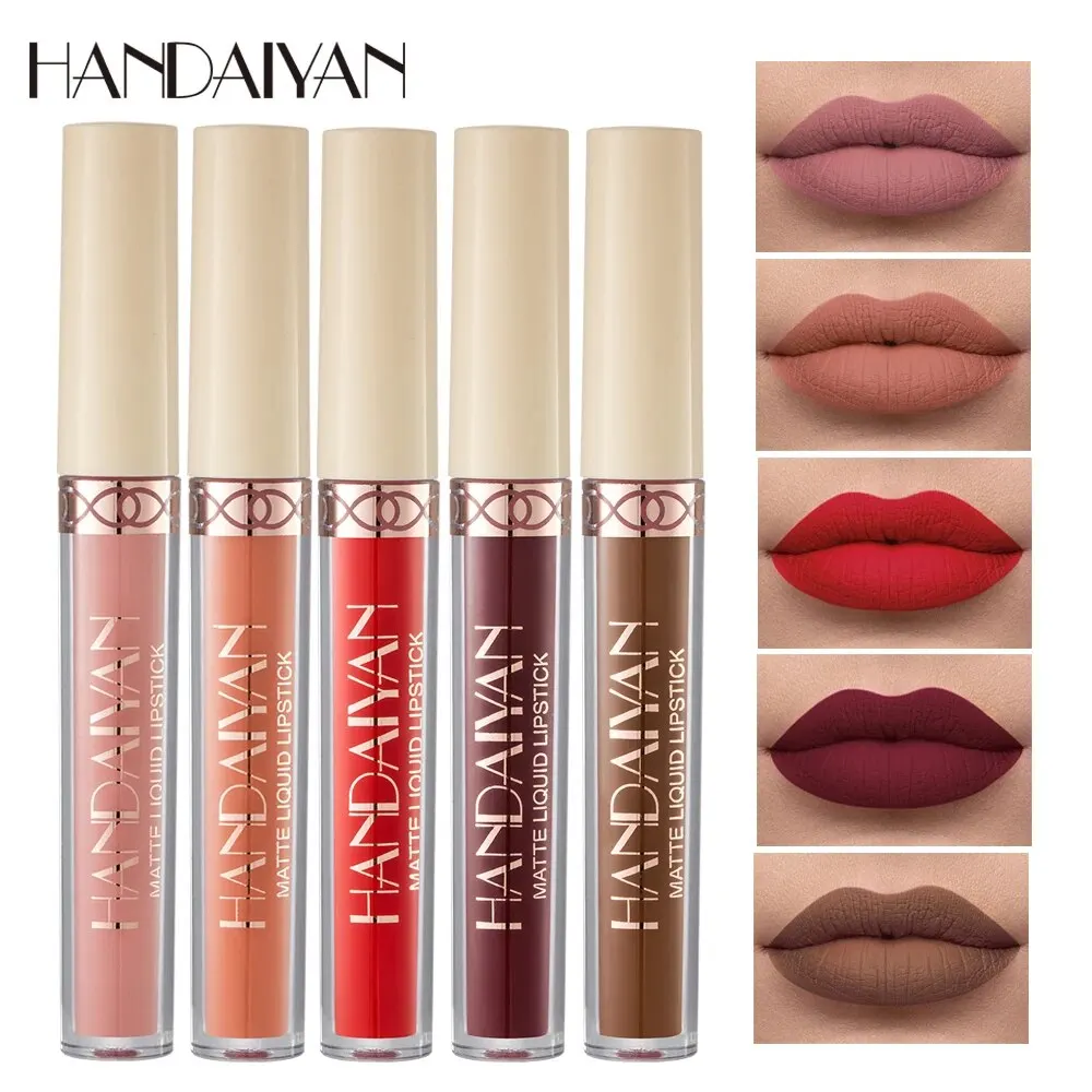 HANDAIYAN Matte Nude Liquid Lipstick Velvet Lipgloss Non-stick Cup Long Lasting Waterproof Makeup Cosmetics