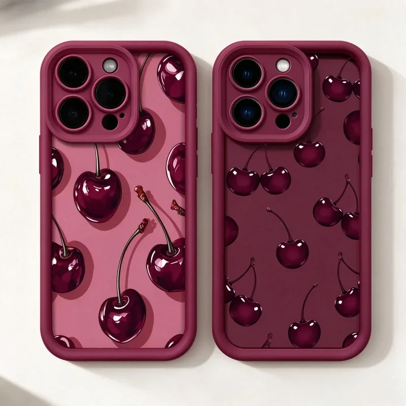Cherry Phone Case For Samsung Galaxy A56 A55 A17 A07 A57 A37 A27 A36 A26 A16 A15 A25 A06 S26 Ultra S25 S24 FE Plus Burgundy Capa