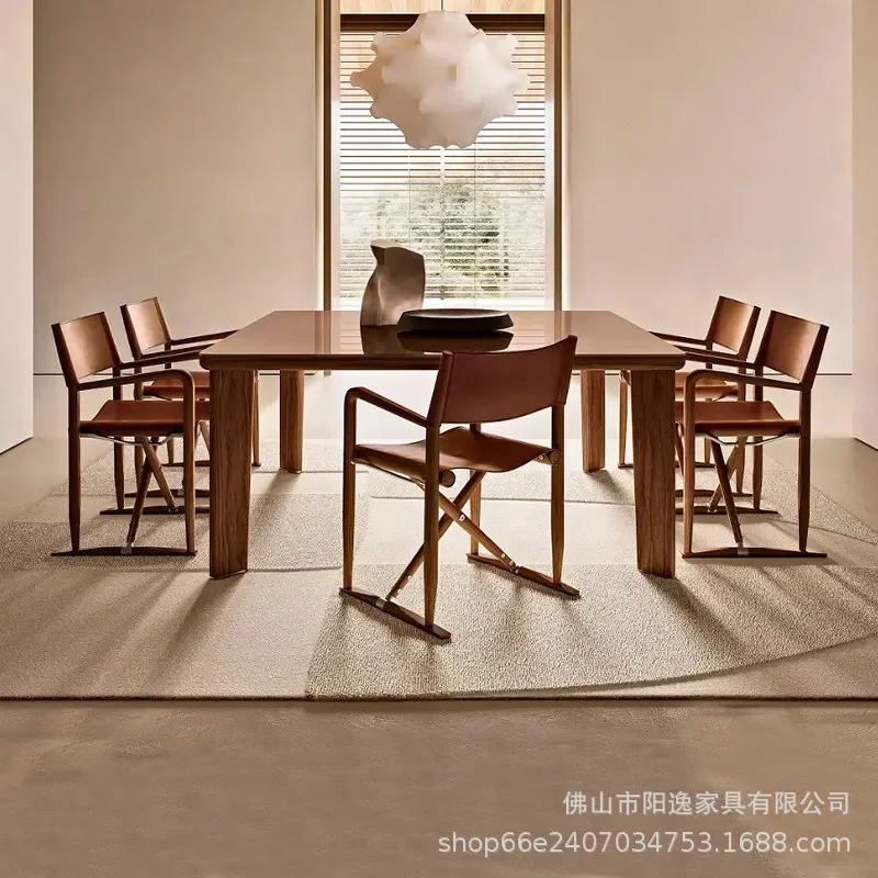 Luxury Teak Wood Folding Director Chair with Saddle Leather Seat for Outdoor Garden Terrace Villa Patio Designer Leisure