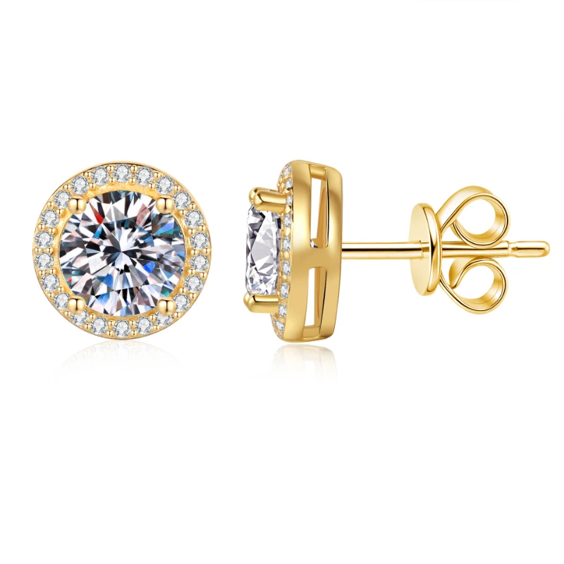 

925 Sterling Silver Stud Earrings for Women, 1/2/3 Carat Moissanite, Minimalist Classic Round-Setting Fine Craftsmanship inGift