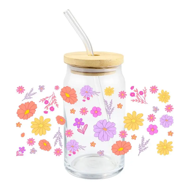 Art Flowers UV DTF Wrap Transfer Stickers Fashion Trend Design DTF Wrap For 16OZ Glasses Cups Mugs Decal Easy To Use
