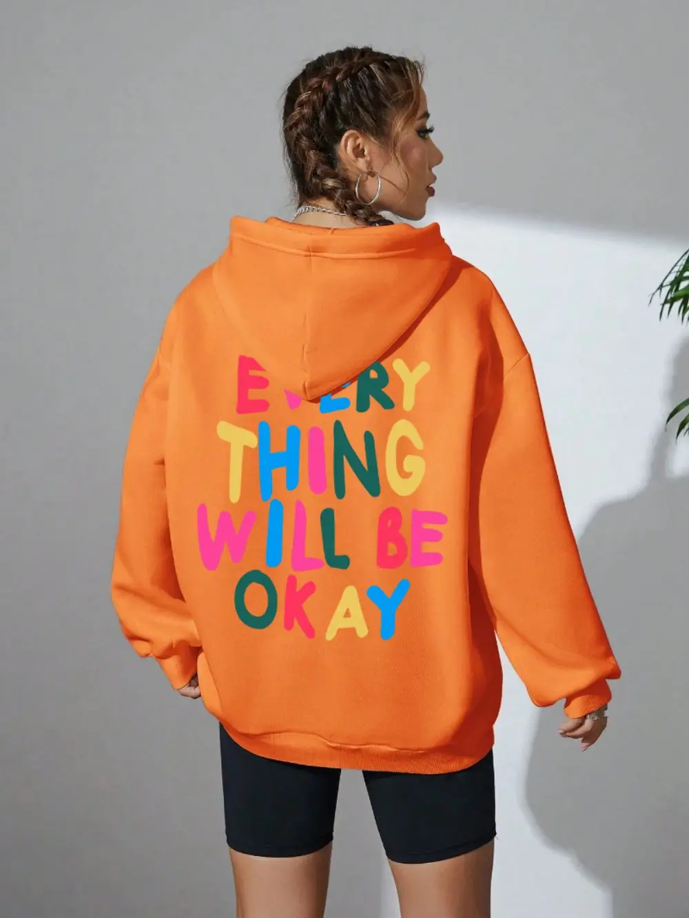 Cartoons Women'S Hoodie Every Thing Will Be Okay Letter Printing Pullovers Loose Pocket Warm Fleece Sweatshirts Autumn Clothes