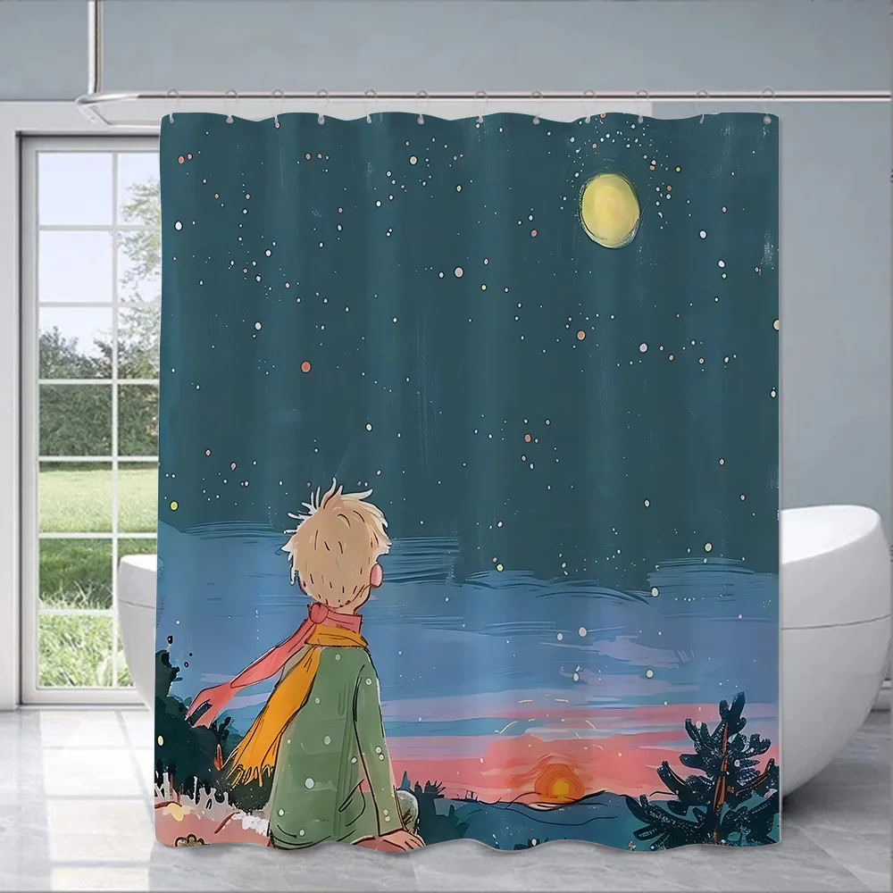 The L-Little P-Prince Cartoon Shower Curtain Waterproof Polyester Fabric Paint Colorful Bath Curtains Curtain With Hook