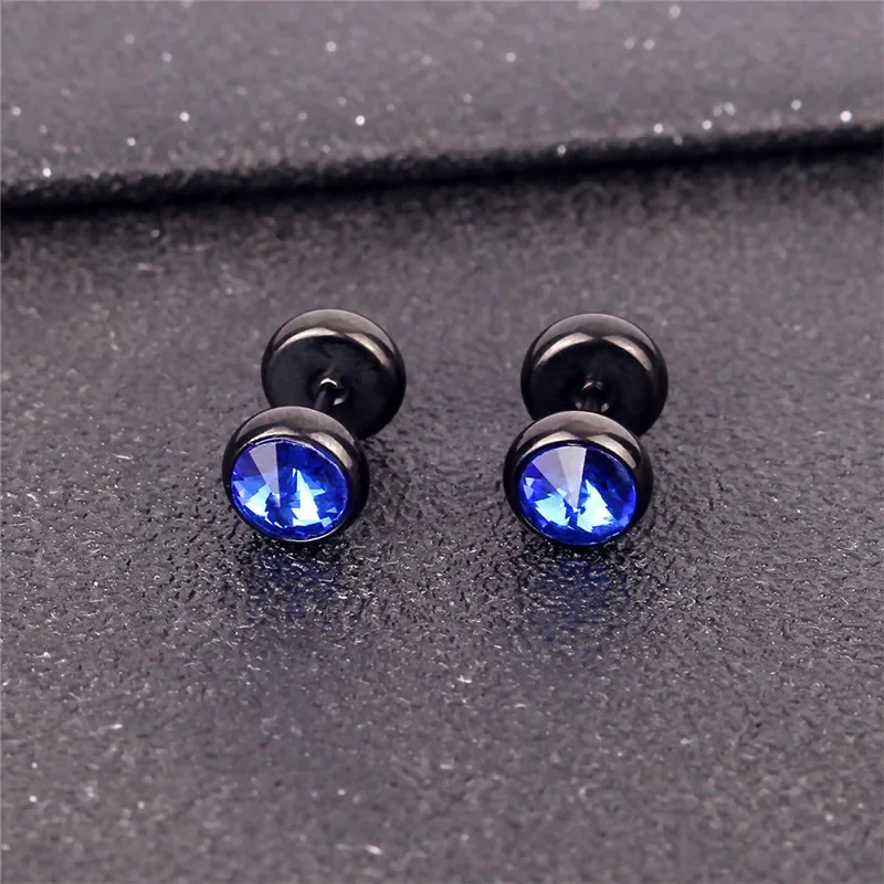 High Grade Satellite Stone Round Stud Earrings Stainless Steel 8mm Barbell Style Geometric Ear Jewelry Gifts For Women Men