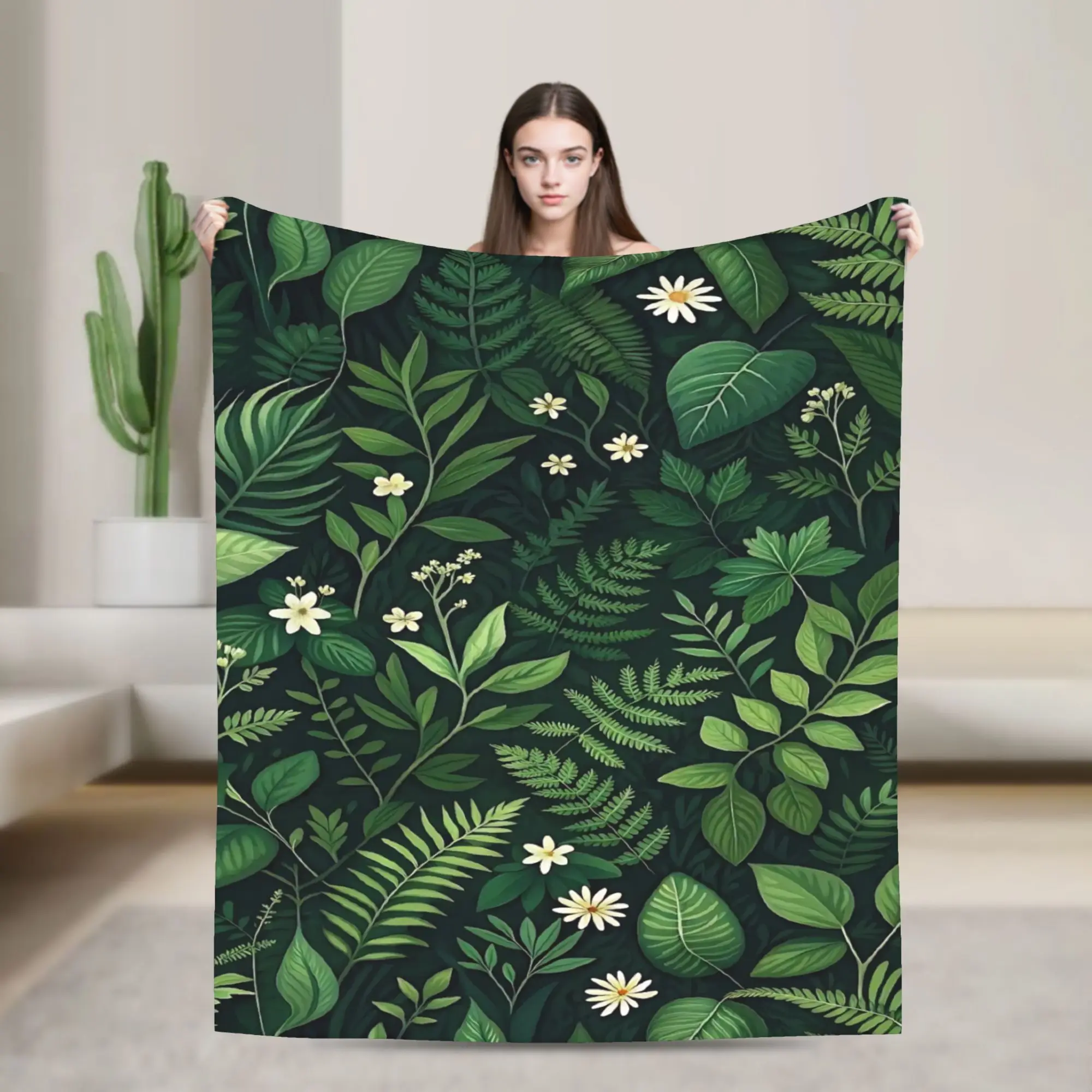 Novelty Design Olive Green Foliage Blankets Super Soft Fleece  Comfortable Throw Blankets Machine Washable