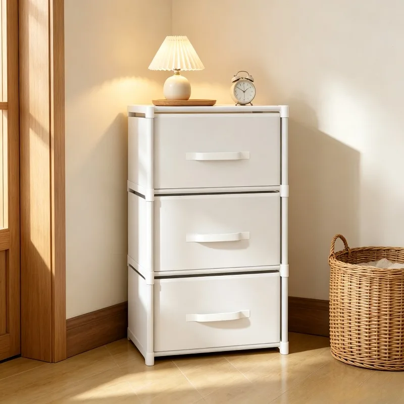 Simple Household Bedroom Bedside Cabinet with Drawers,  Space-Saving Drawer Organizer Nightstand
