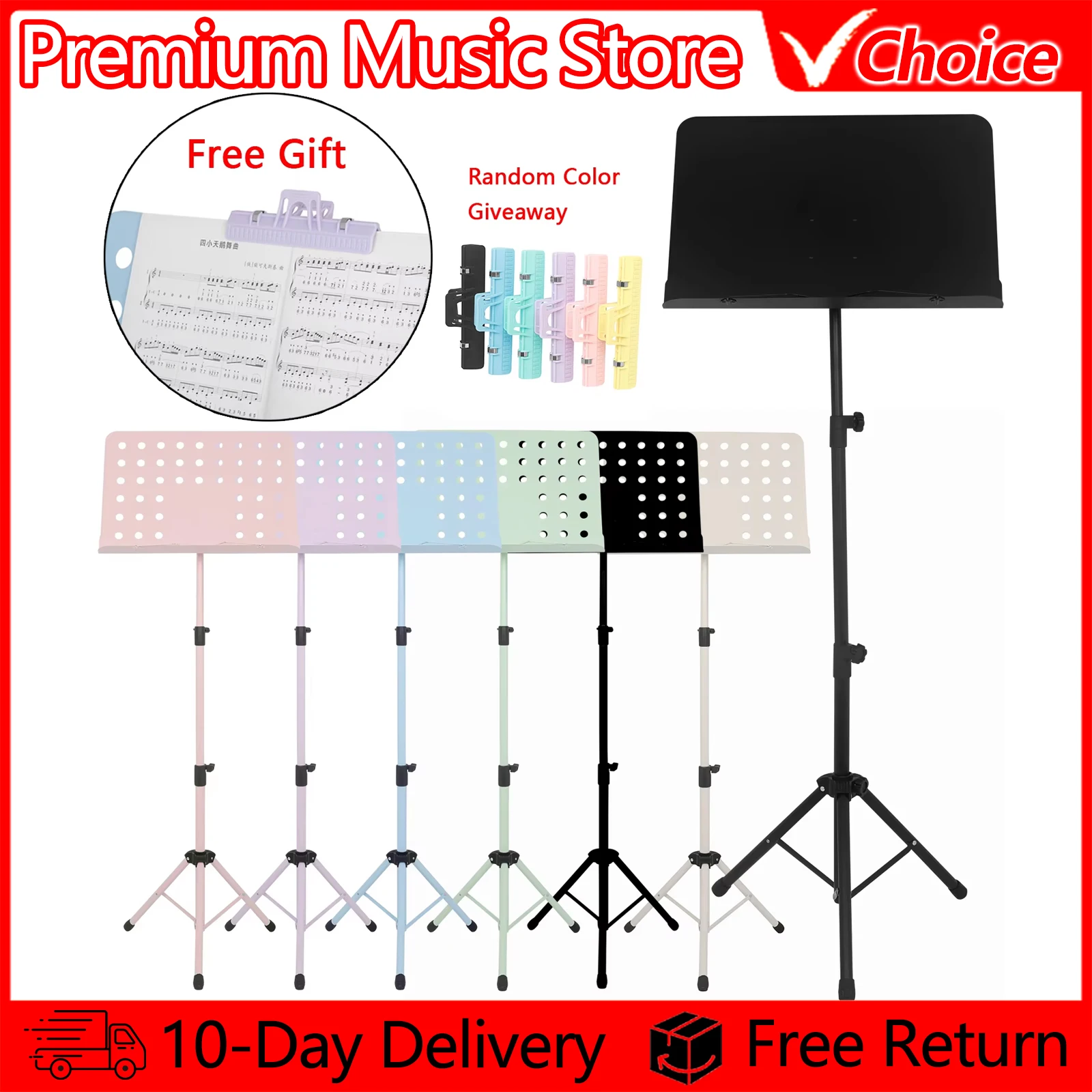 IRIN Music Stand Collapsible Sheet Music Score Tripod Stand Holder Macaron Colors with Music Clip Musical Instrument Accessories