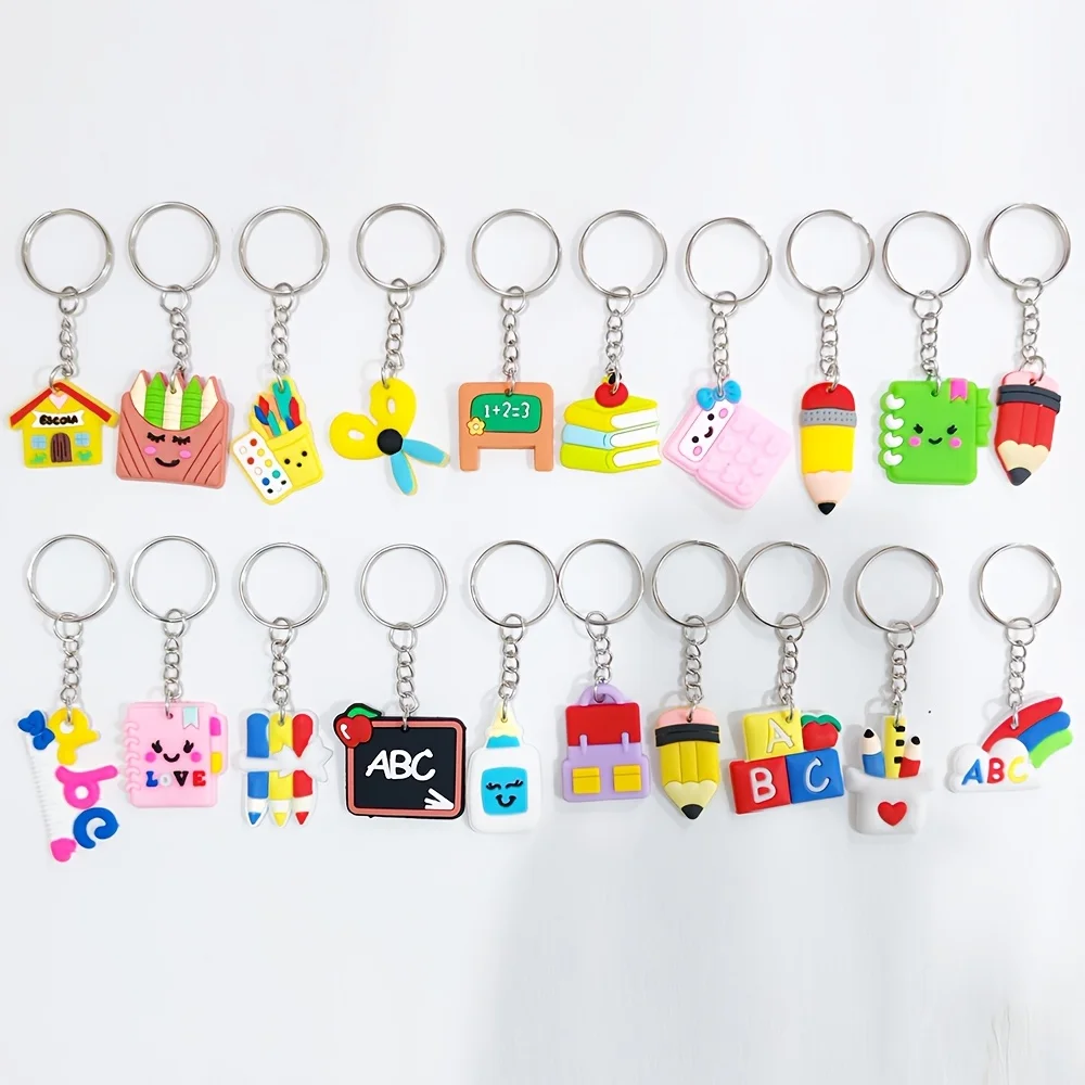 20Pcs Stationery Keychains, Back to School Keychain Set for Party Favors, Backpack, Wallet, and Car Key Accessories