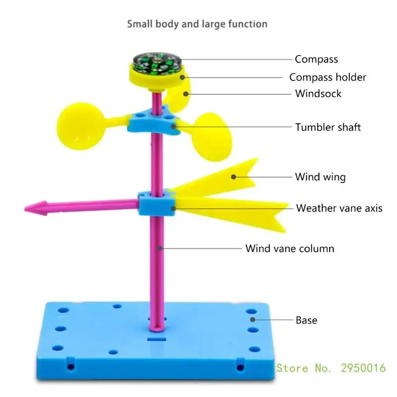 Jouet de mesure de la vitesse du vent pour enfants, anémomètre fait à la main, modèle de girouette en plastique bricolage, expérience physique, 1 ensemble